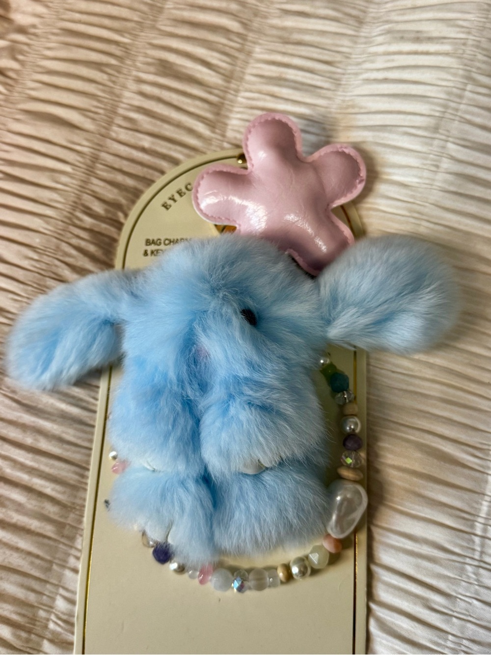 Blue Plush Bunny Key & Card Holder Charm by